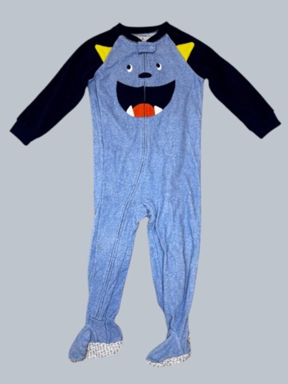 Blue Monster Footed Pajamas Sleeper 3T Zip One Piece Boys